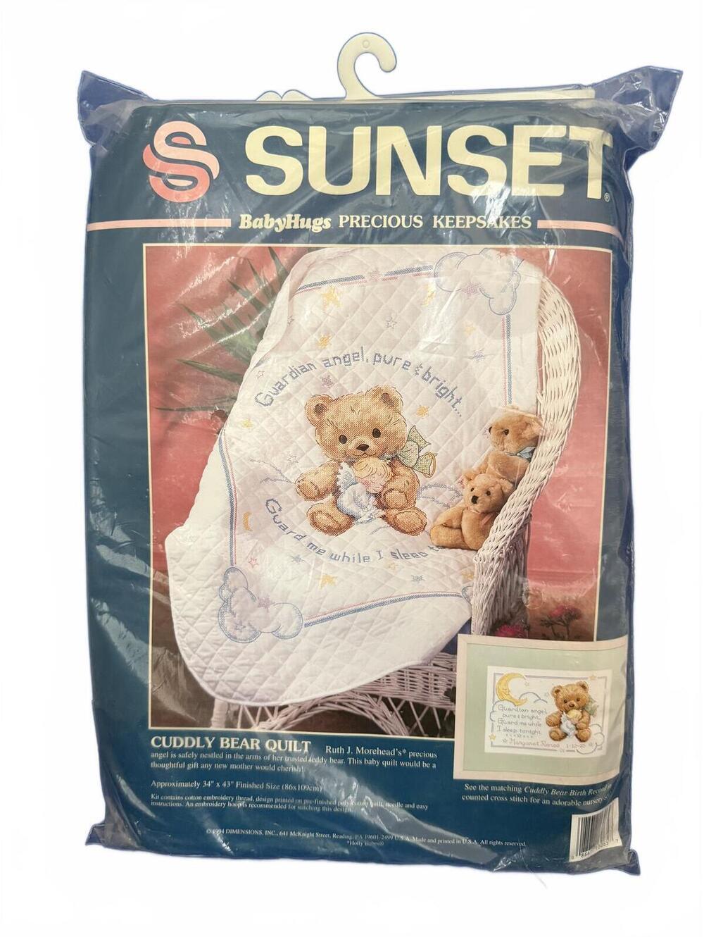 Dimensions Sunset BabyHugs "Cuddly Bear Quilt" Stamped Cross-Stitch Kit 1994